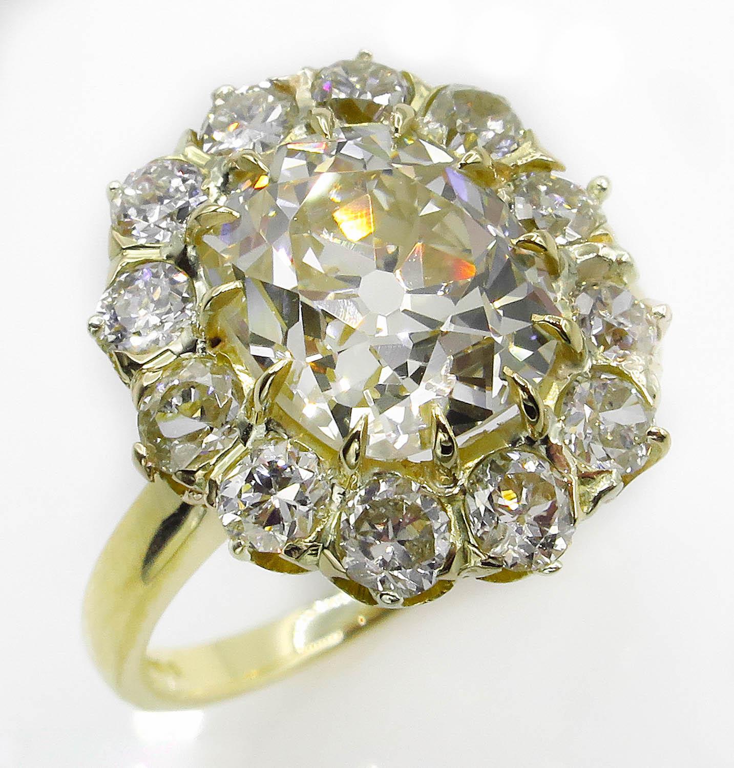 Old Mine Cut GIA 4.70 Carat Old Mine Cushion Diamond Cluster Engagement Ring 