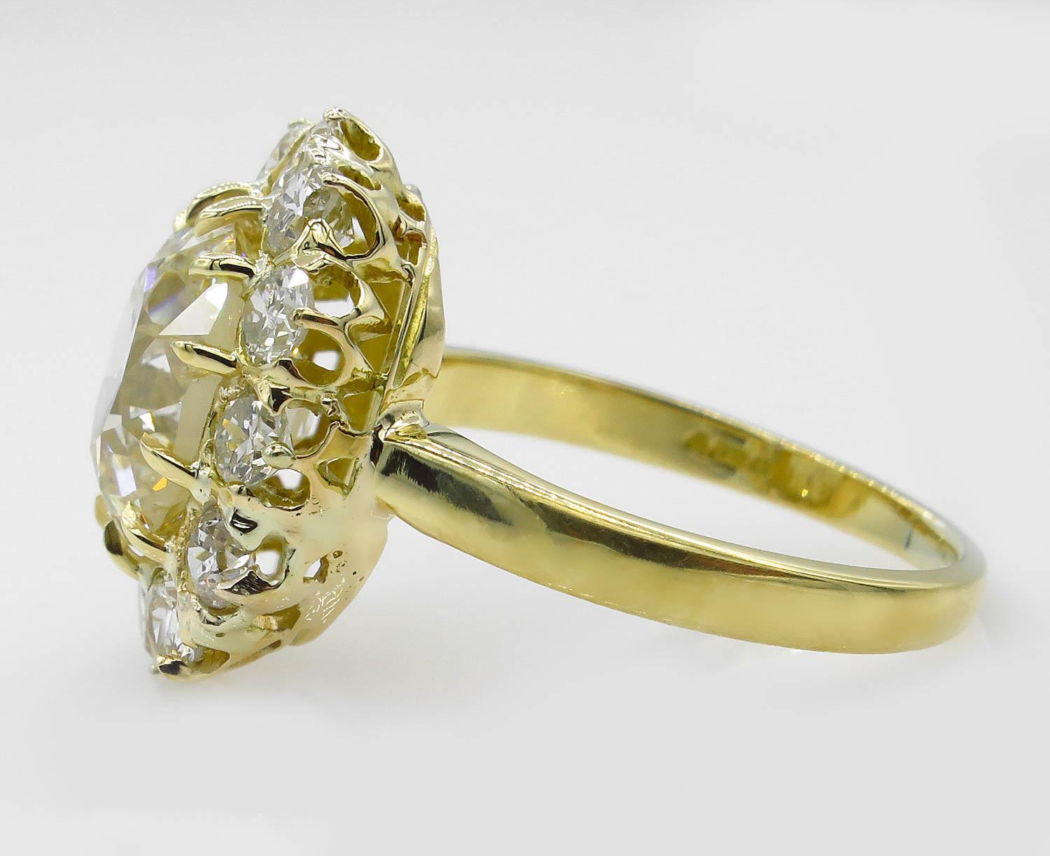 Women's GIA 4.70 Carat Old Mine Cushion Diamond Cluster Engagement Ring 