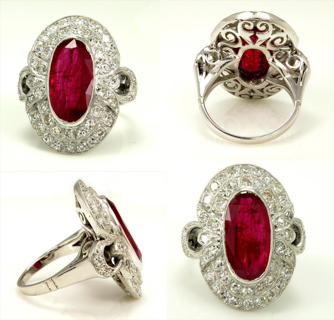 1.09 ct Red Ruby Cluster & Diamond Pave Right-Hand Flower Ring in 18k White Gold 