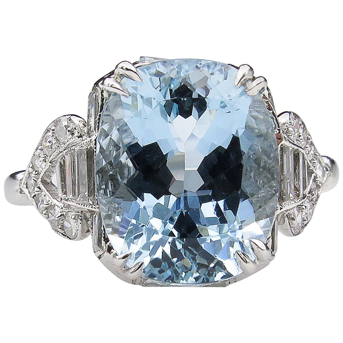 GIA 4.74 Carat Aquamarine Diamond Engagement Wedding Platinum Ring