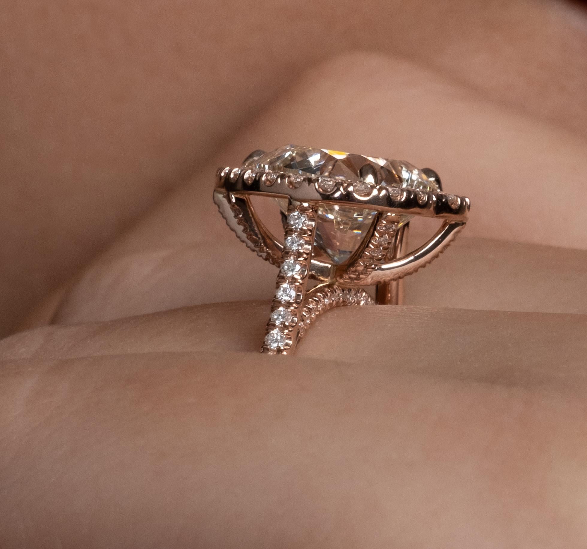 GIA 5.09ct Heart Shaped Diamond Engagement Wedding Pave Halo Rose Gold Ring 2