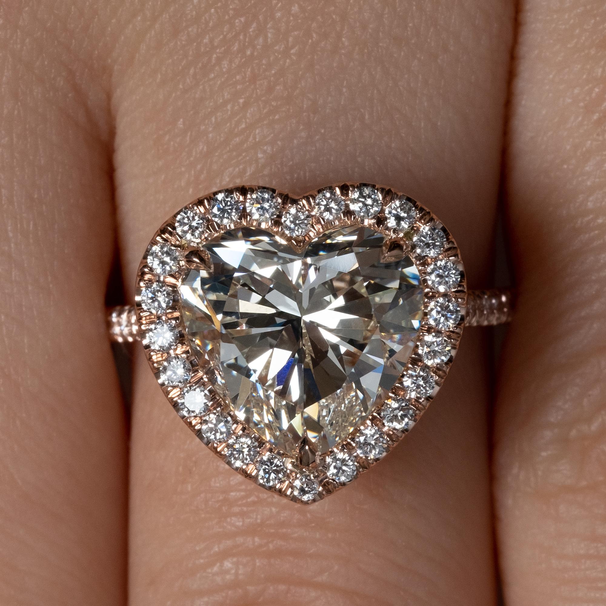 GIA 5.09ct Heart Shaped Diamond Engagement Wedding Pave Halo Rose Gold Ring 5