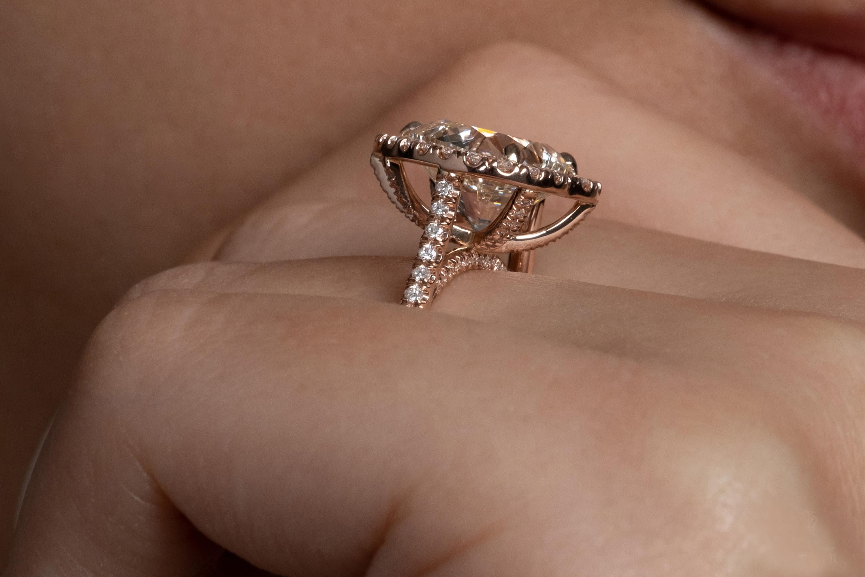 GIA 5.09ct Heart Shaped Diamond Engagement Wedding Pave Halo Rose Gold Ring 6