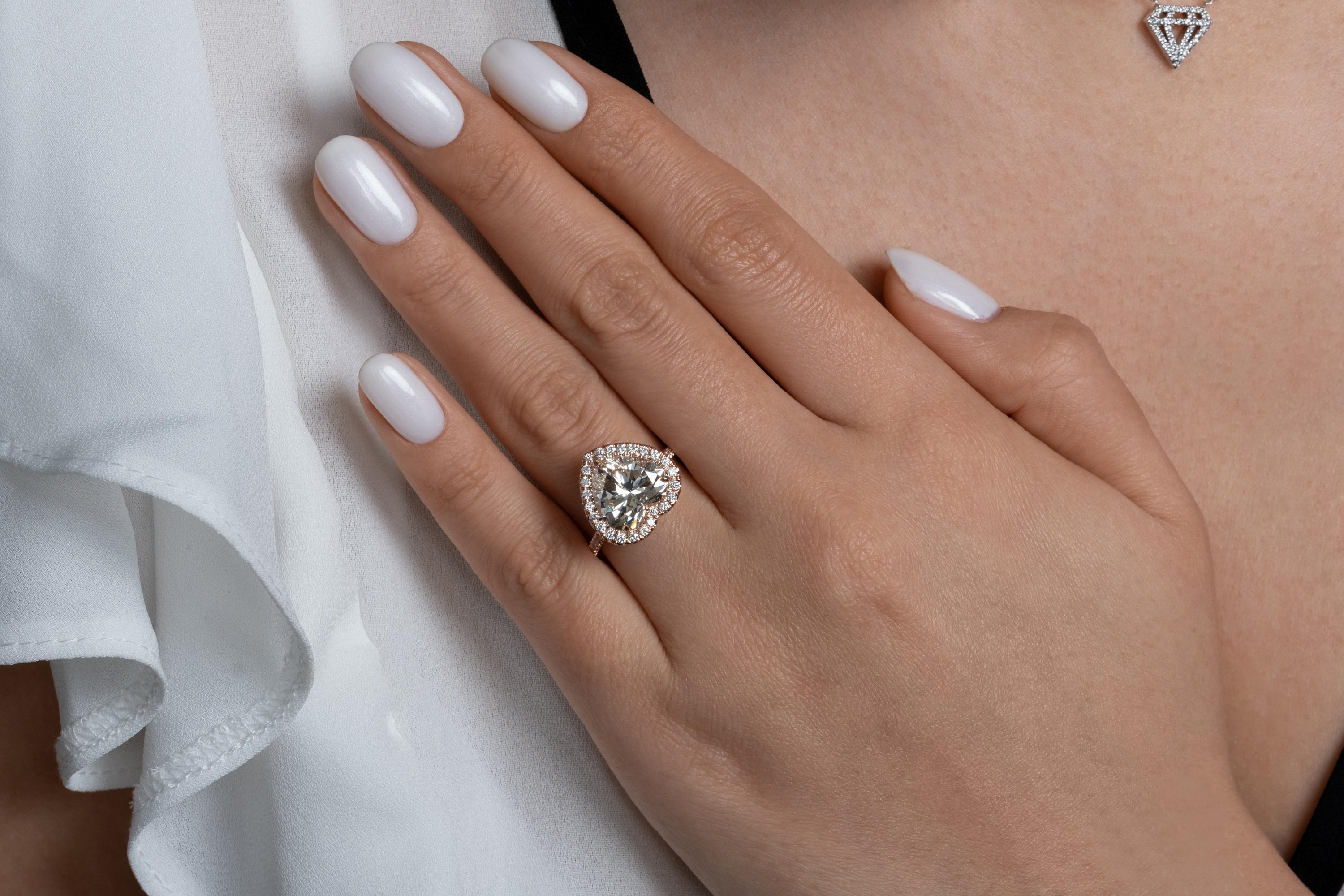 GIA 5.09ct Heart Shaped Diamond Engagement Wedding Pave Halo Rose Gold Ring 10