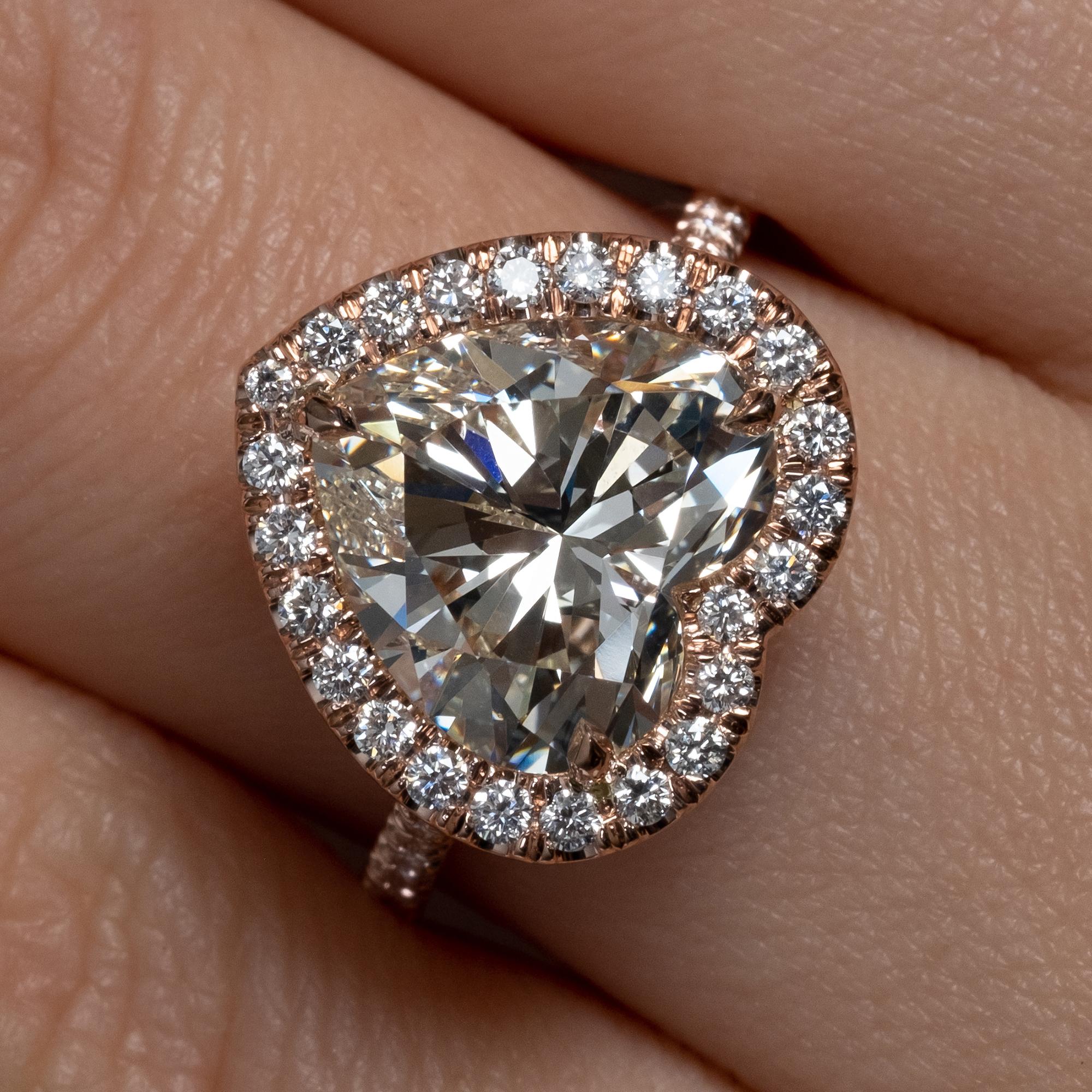 GIA 5.09ct Heart Shaped Diamond Engagement Wedding Pave Halo Rose Gold Ring 4