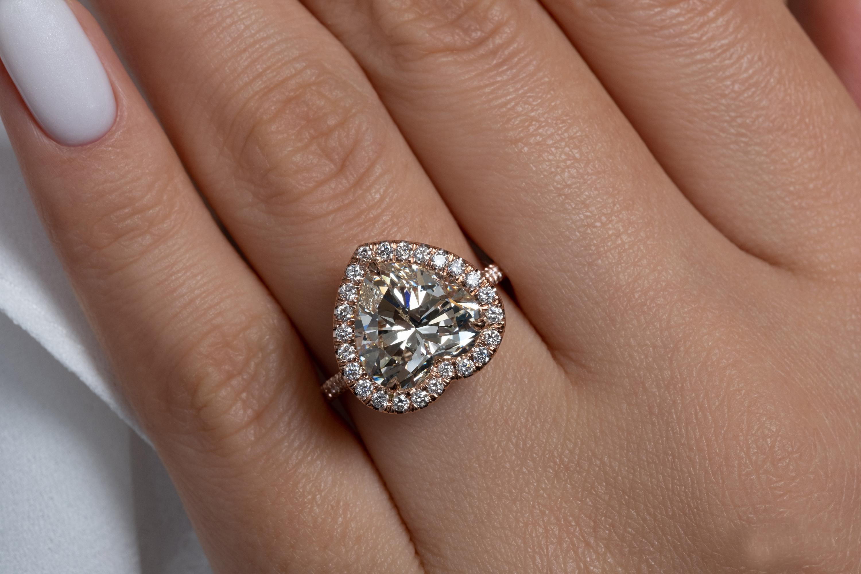 GIA 5.09ct Heart Shaped Diamond Engagement Wedding Pave Halo Rose Gold Ring 8