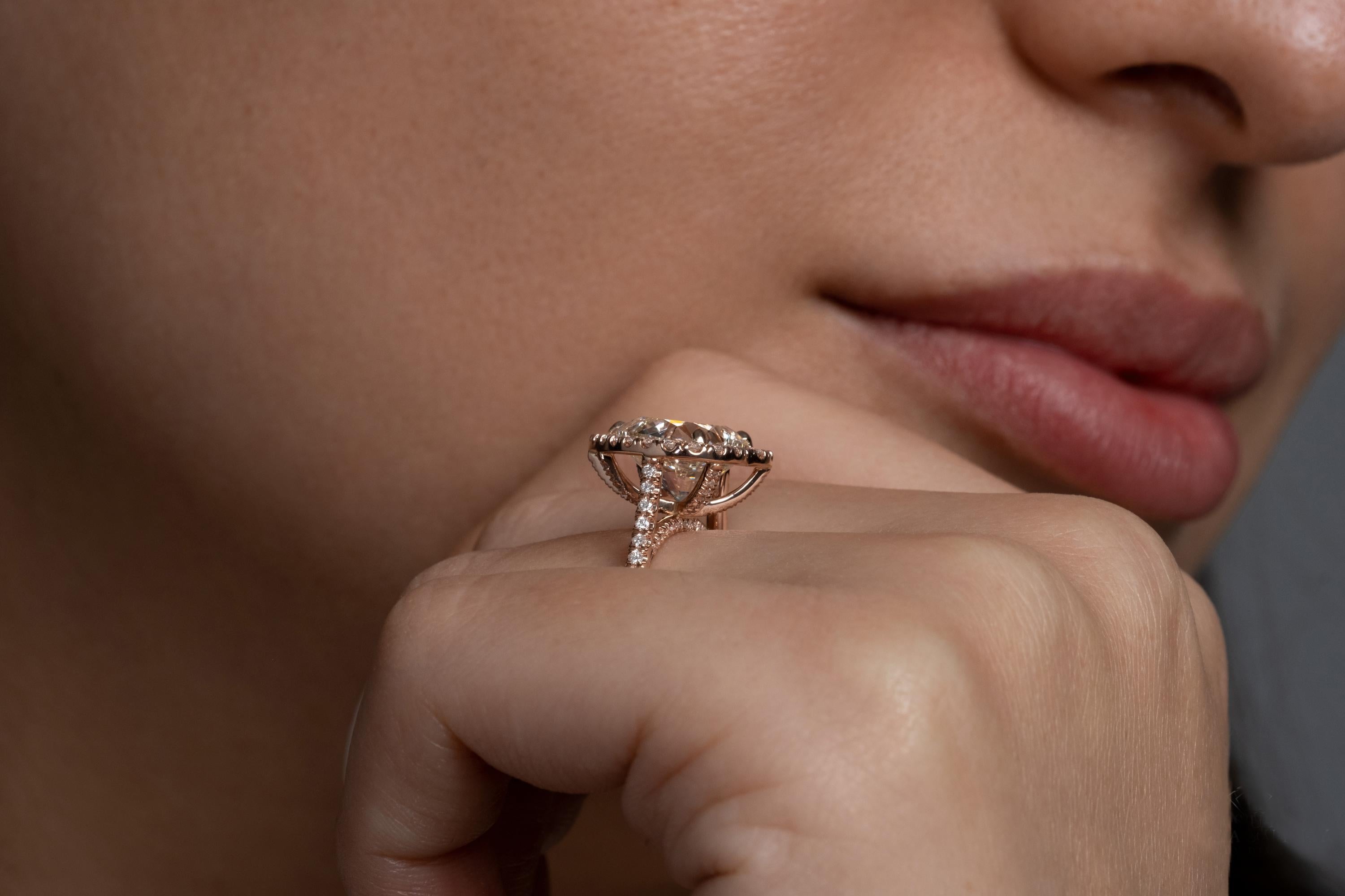 GIA 5.09ct Heart Shaped Diamond Engagement Wedding Pave Halo Rose Gold Ring 11