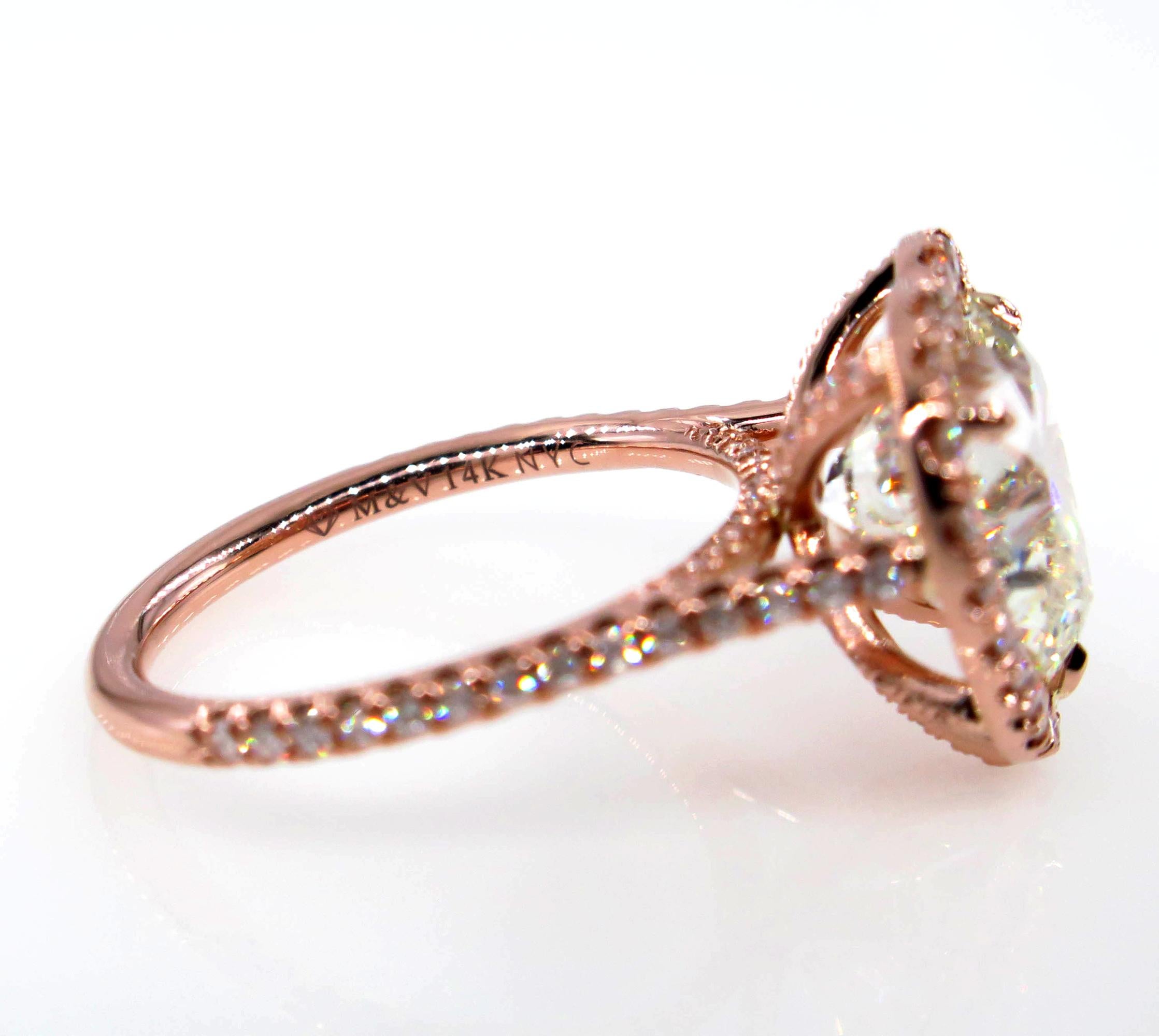 GIA 5.09ct Heart Shaped Diamond Engagement Wedding Pave Halo Rose Gold Ring 1