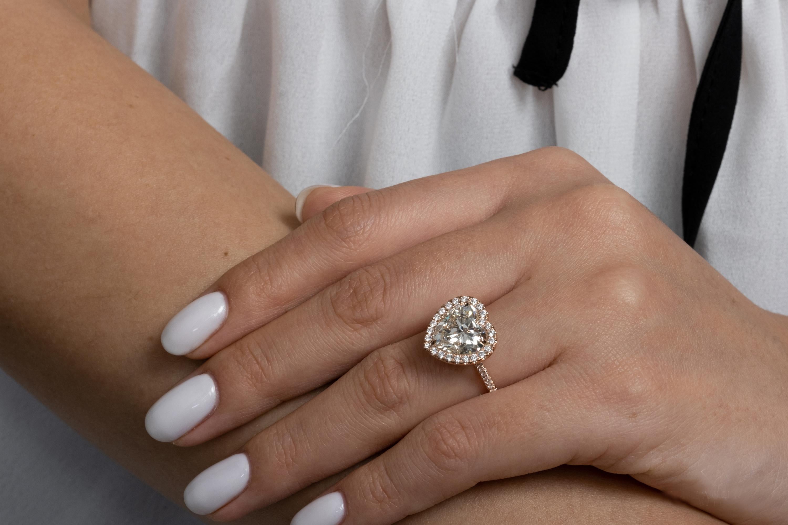 Women's GIA 5.09ct Heart Shaped Diamond Engagement Wedding Pave Halo Rose Gold Ring