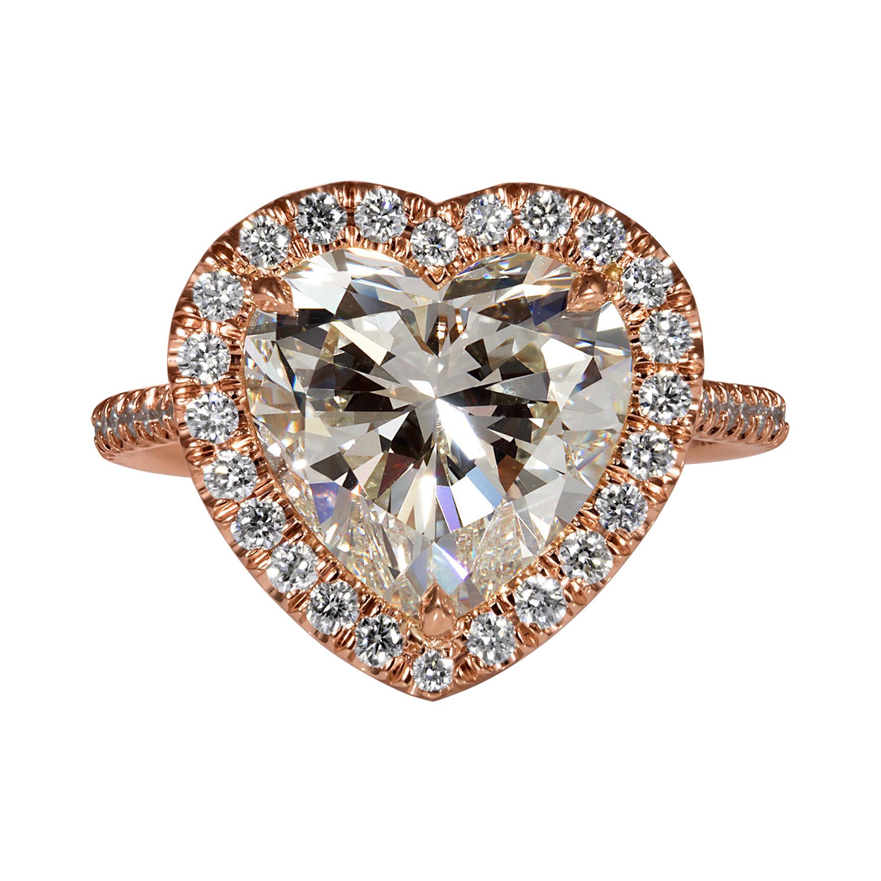GIA 5.09ct Heart Shaped Diamond Engagement Wedding Pave Halo Rose Gold Ring