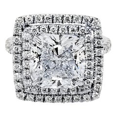 GIA 4.75 Carat I/VS1 Cushion Diamond 18K Double Halo Engagement Ring