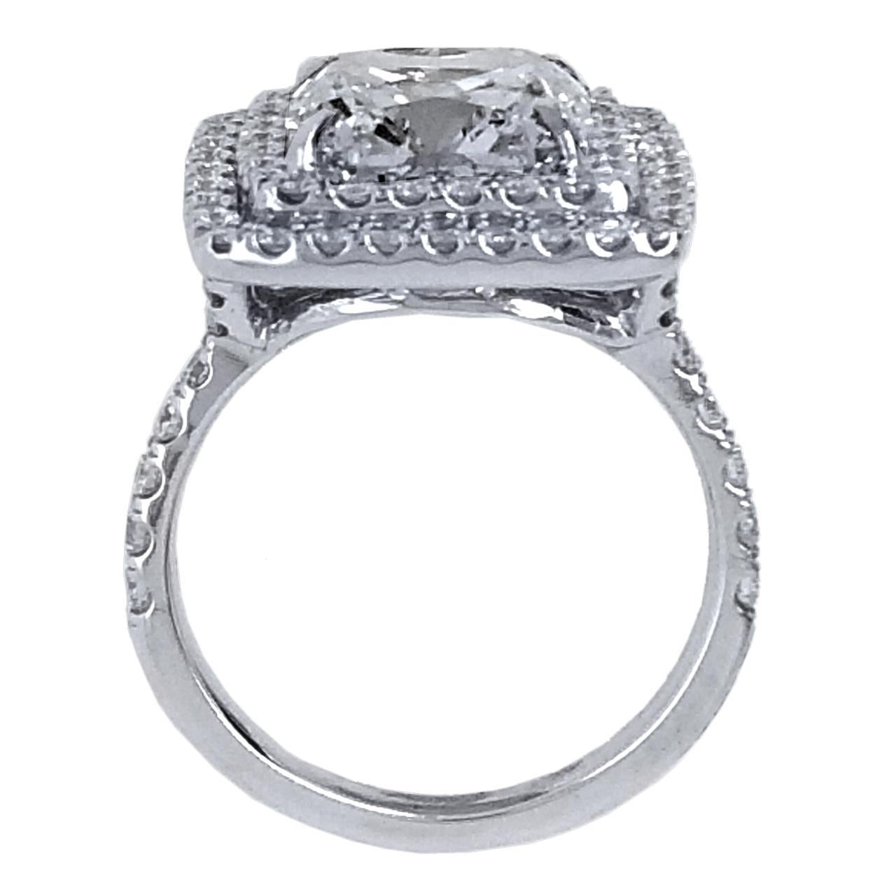 Cushion Cut GIA 4.75 Carat I/VS1 Cushion Diamond 18K Double Halo Engagement Ring For Sale