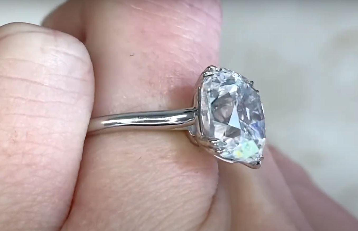 GIA 4.75ct Antique Cushion Cut Diamond Solitaire Ring, VS1 Clarity, Platinum In Excellent Condition In New York, NY