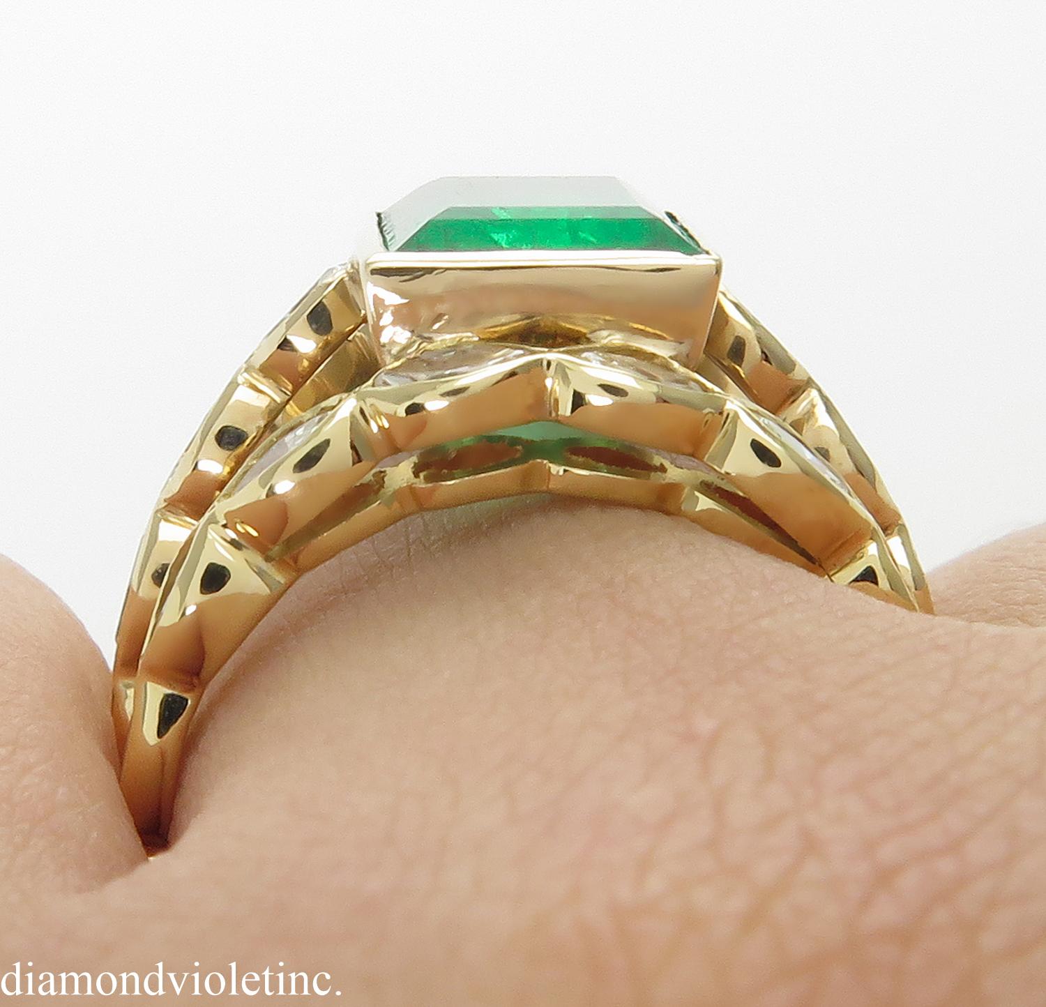 GIA 4.75 Carat Colombian Green Emerald Diamond Wedding Yellow Gold Ring 7