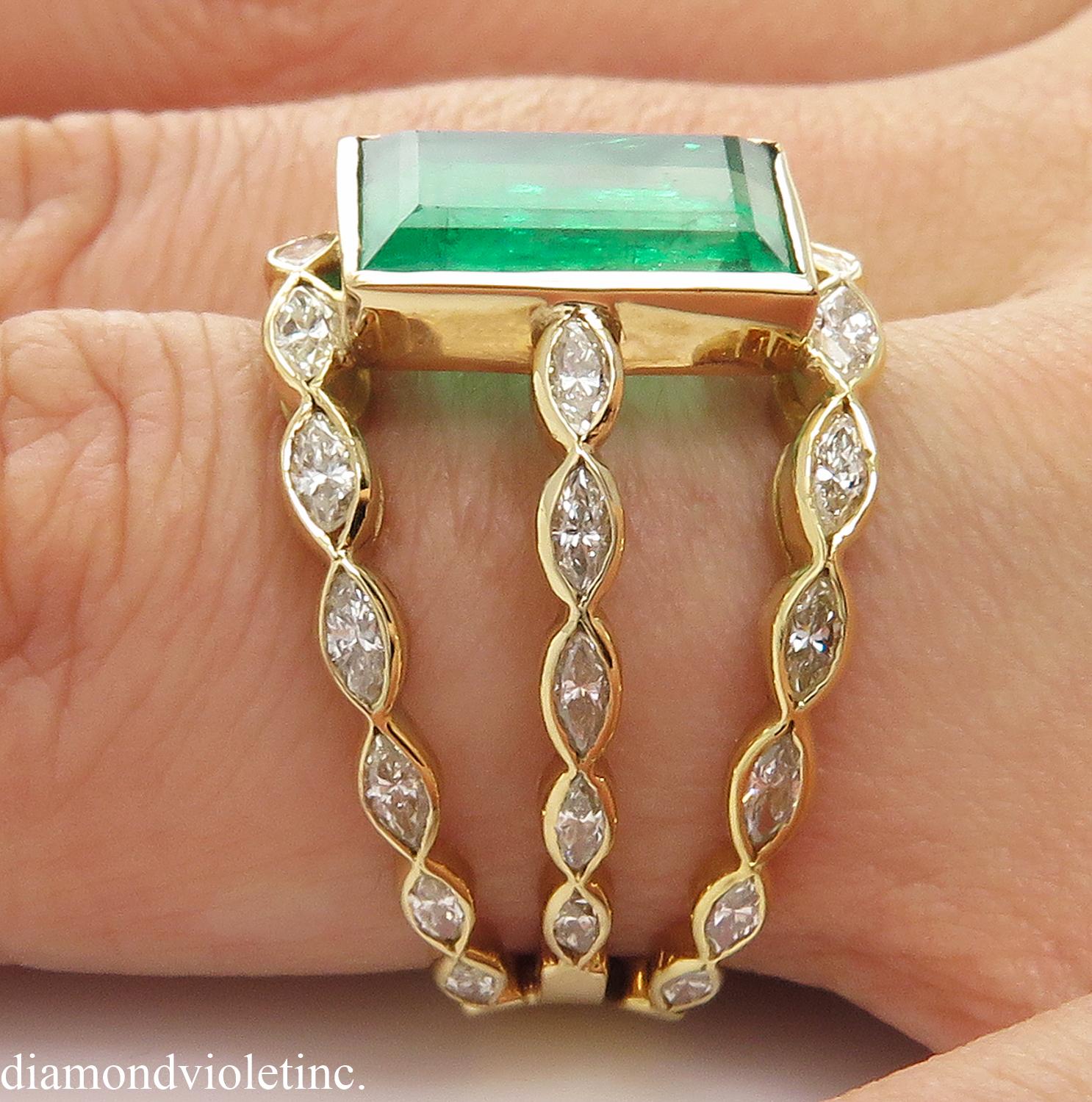 GIA 4.75 Carat Colombian Green Emerald Diamond Wedding Yellow Gold Ring 8