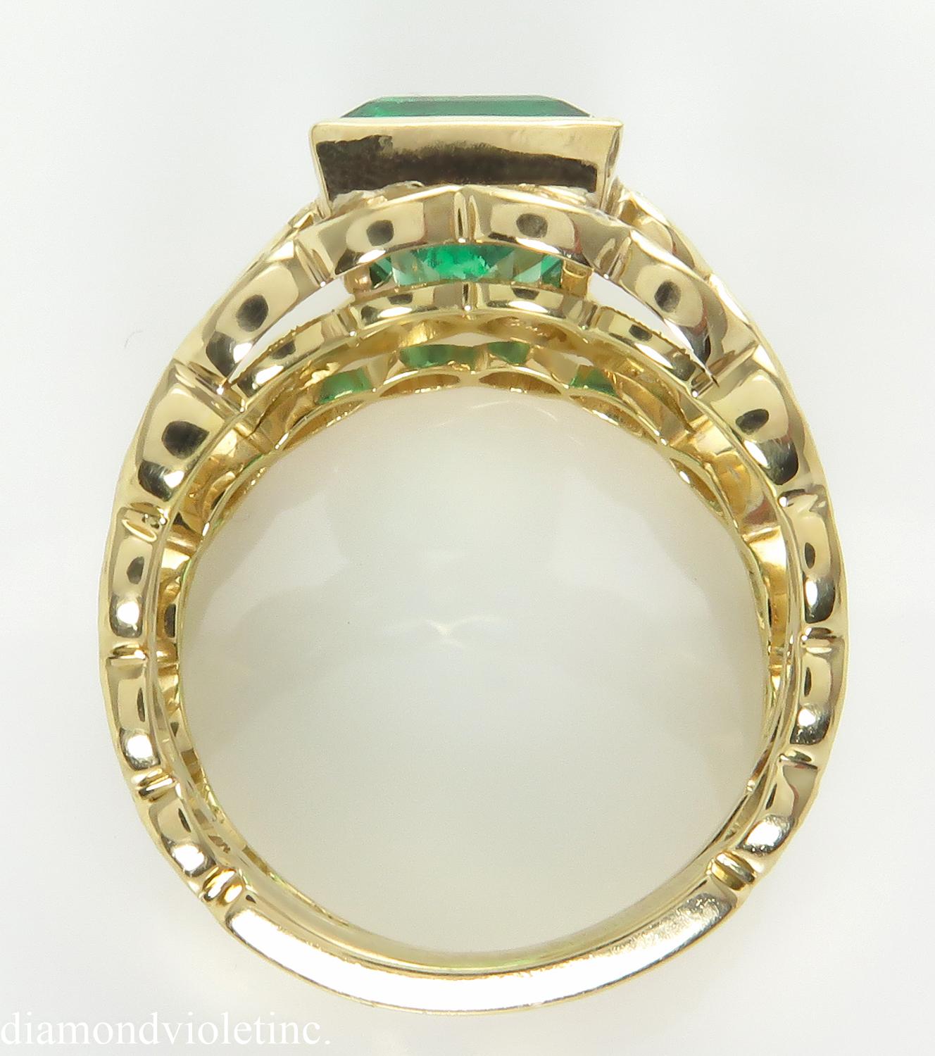 Women's GIA 4.75 Carat Colombian Green Emerald Diamond Wedding Yellow Gold Ring