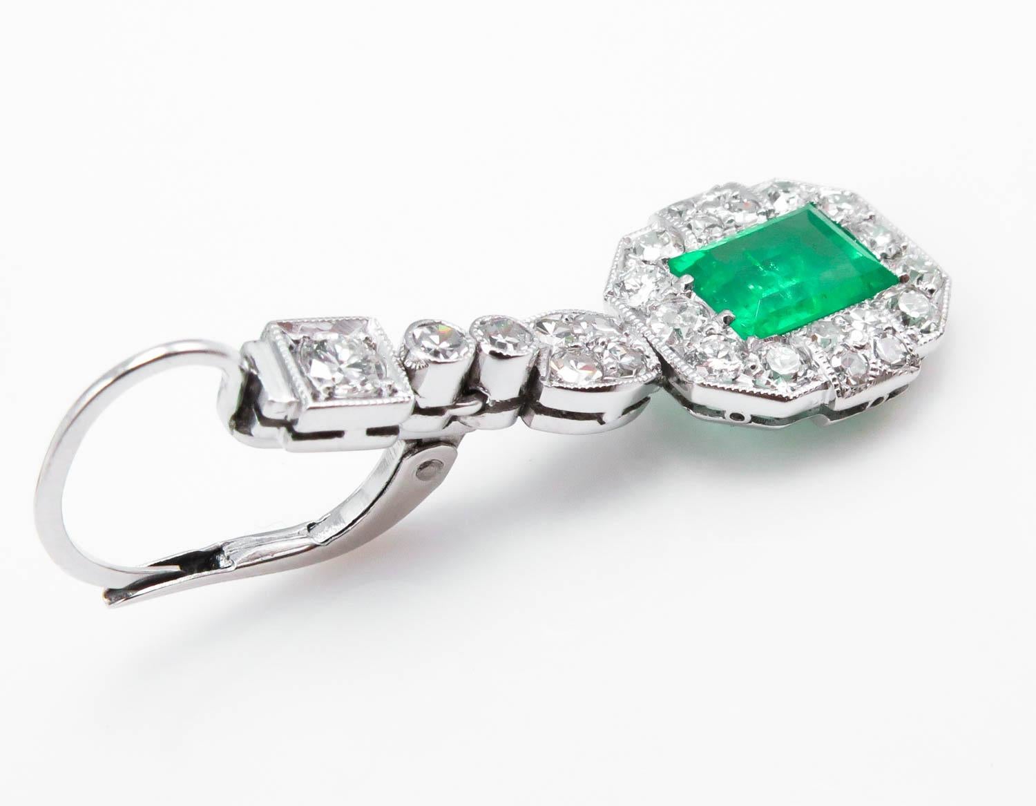 GIA 4.80 Carat Natural Colombian Green Emerald Diamond Drop Earrings Platinum 3