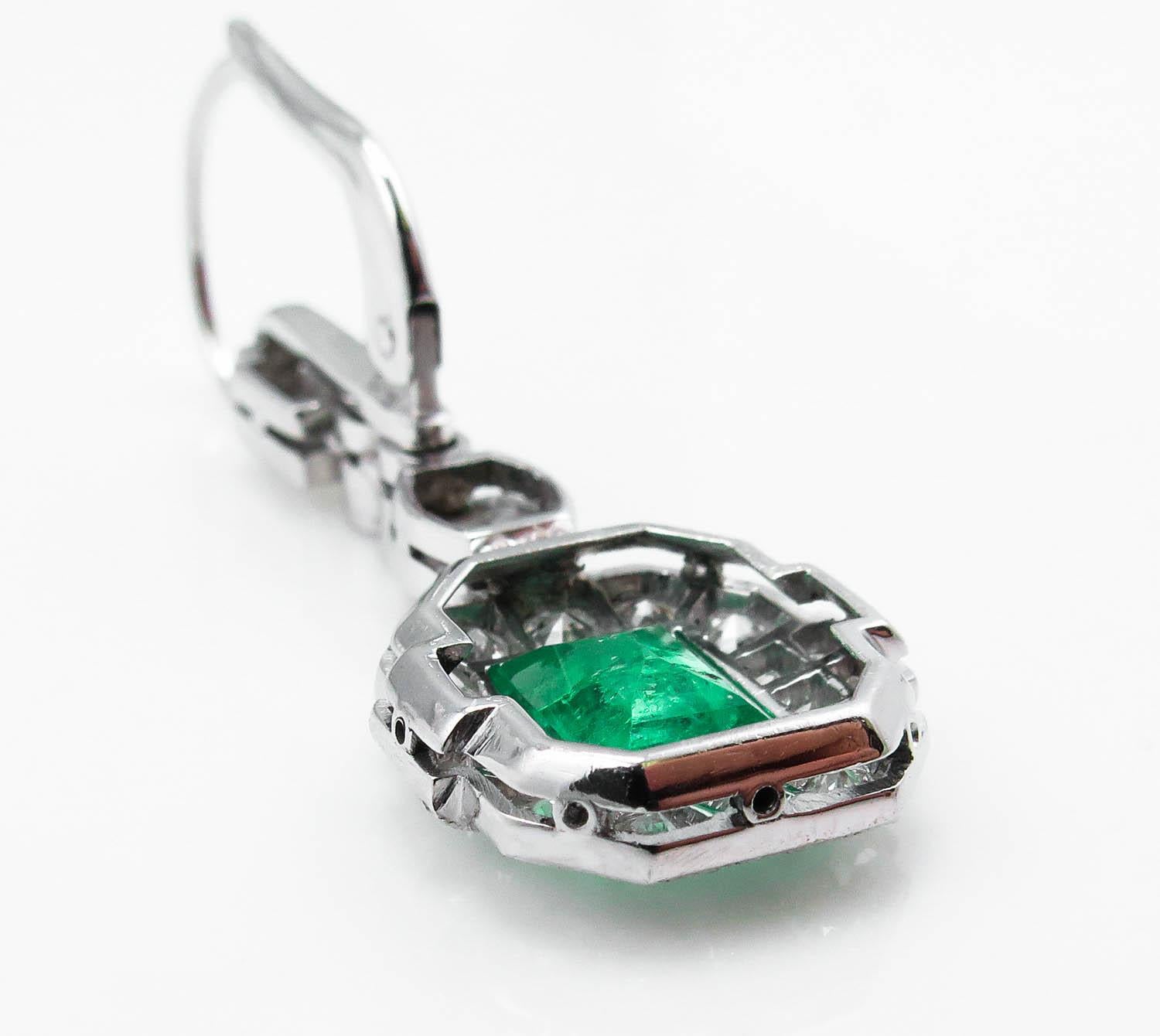 GIA 4.80 Carat Natural Colombian Green Emerald Diamond Drop Earrings Platinum 4