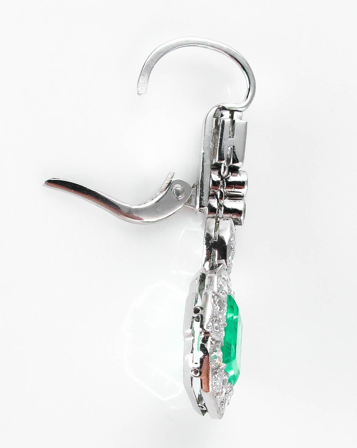 GIA 4.80 Carat Natural Colombian Green Emerald Diamond Drop Earrings Platinum 5