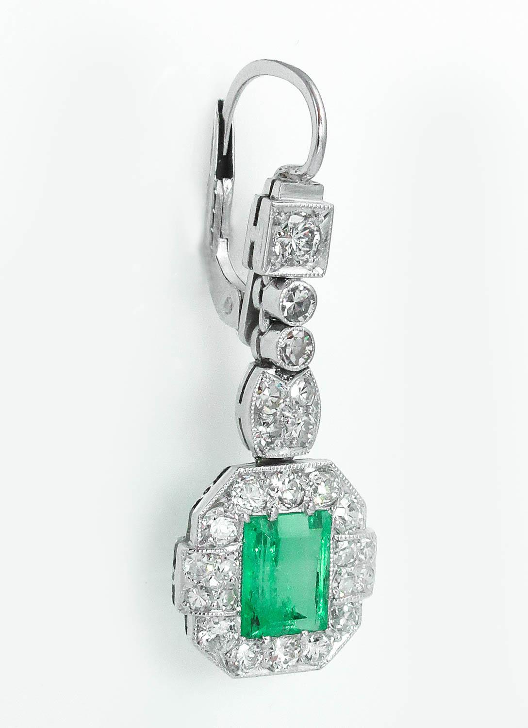 Women's GIA 4.80 Carat Natural Colombian Green Emerald Diamond Drop Earrings Platinum