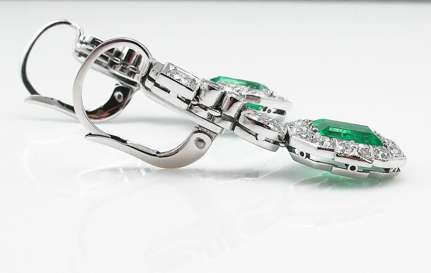 GIA 4.80 Carat Natural Colombian Green Emerald Diamond Drop Earrings Platinum 2
