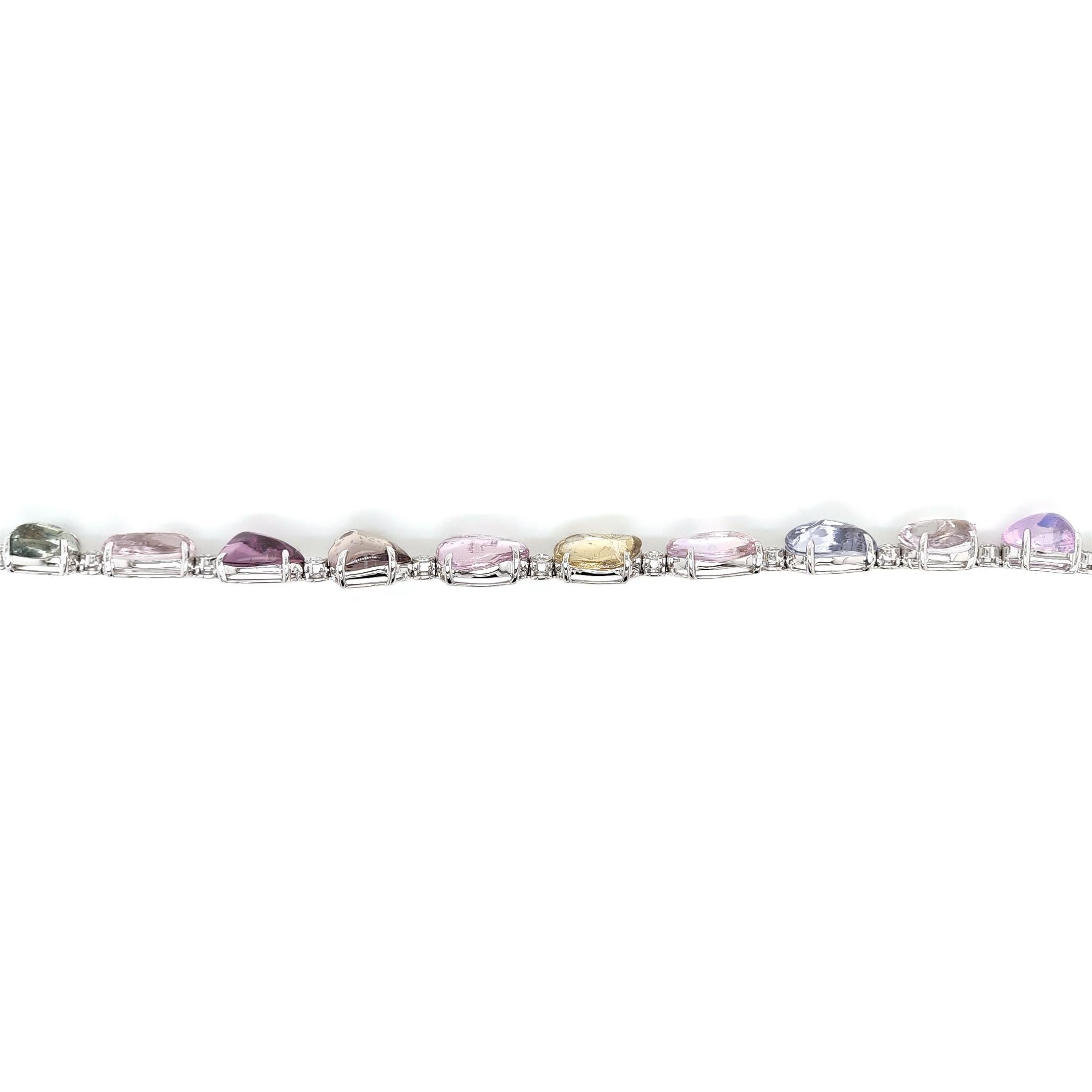Tumbled GIA 48.09 Carats Sapphire and Diamond White Gold Bracelet For Sale