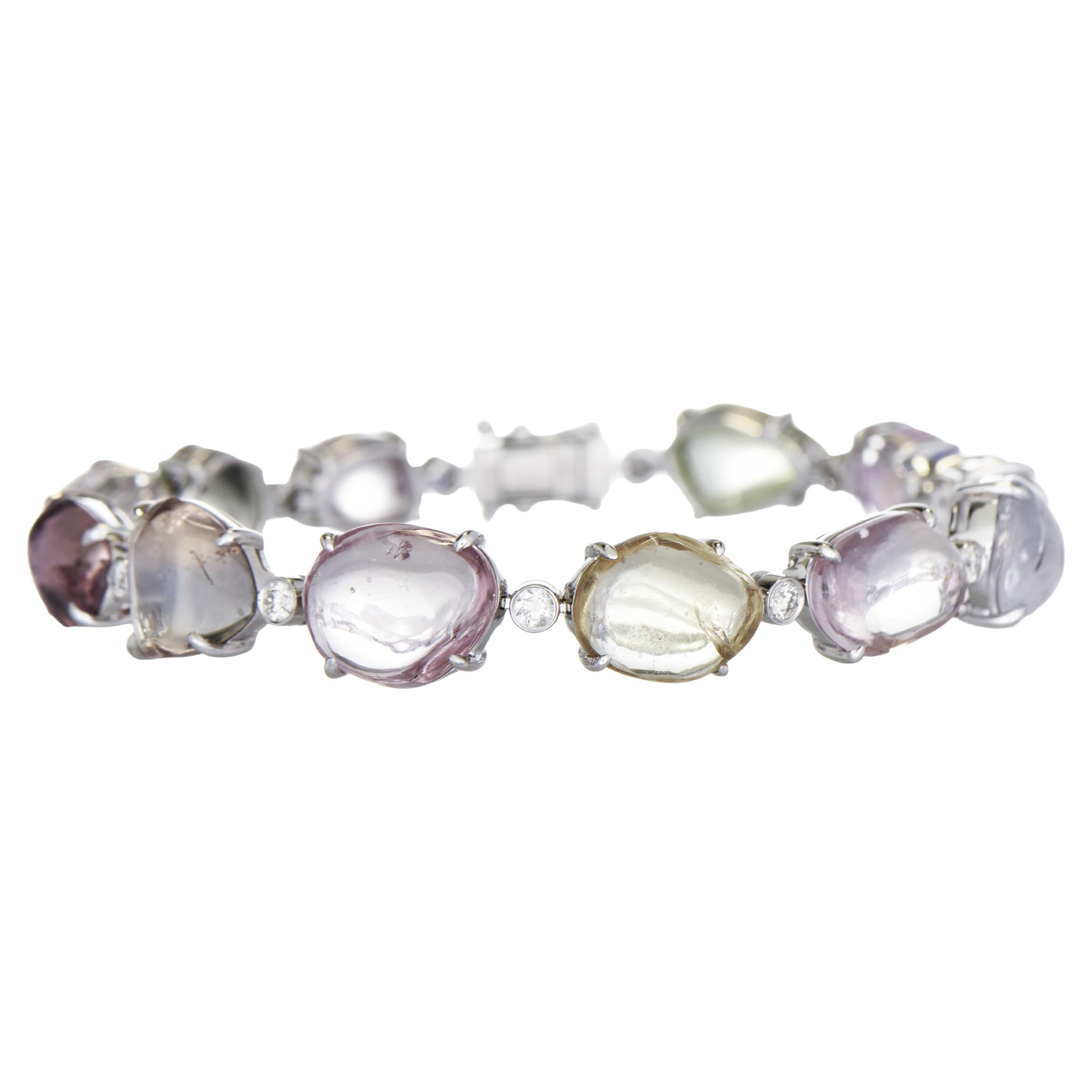 GIA 48.09 Carats Sapphire and Diamond White Gold Bracelet