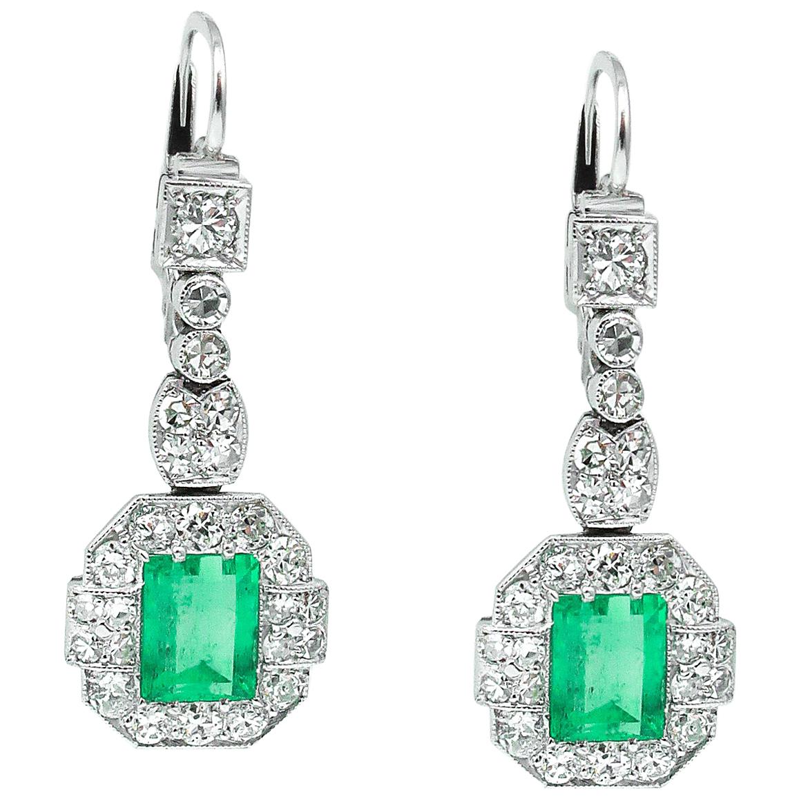GIA 4.80 Carat Natural Colombian Green Emerald Diamond Drop Earrings Platinum