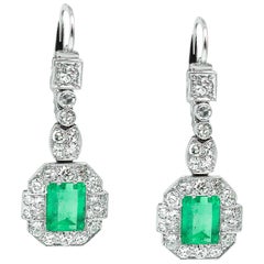 GIA 4.80 Carat Natural Colombian Green Emerald Diamond Drop Earrings Platinum