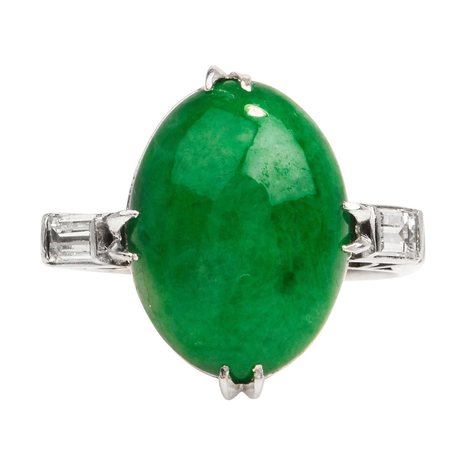 GIA 4.82 Carats Natural Green Jade Diamond Platinum Cocktail Ring