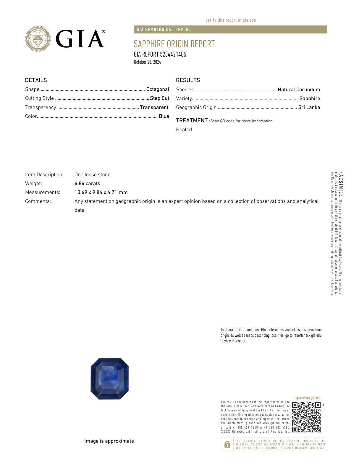 GIA 4.84 carat Asscher cut blue sapphire diamond platinum ring In Excellent Condition For Sale In Beverly Hills, CA
