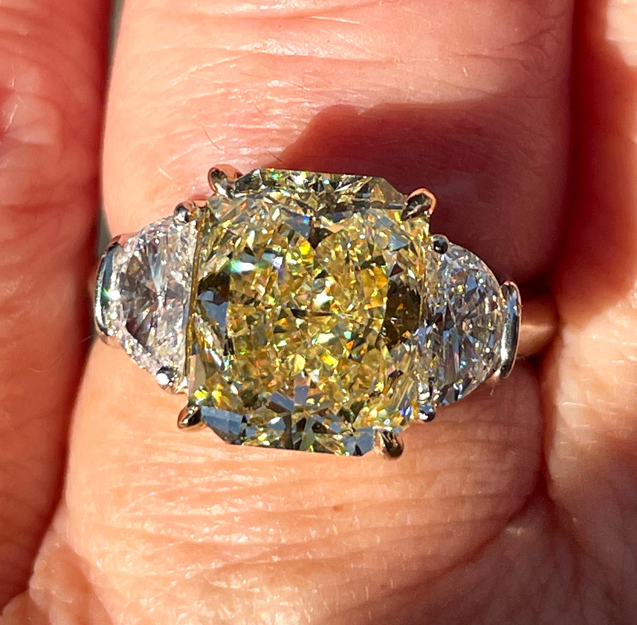 GIA 4.85ct Natural Fancy Yellow RADIANT 3 Stone Diamond Engagement Pl 18KYG Ring 5