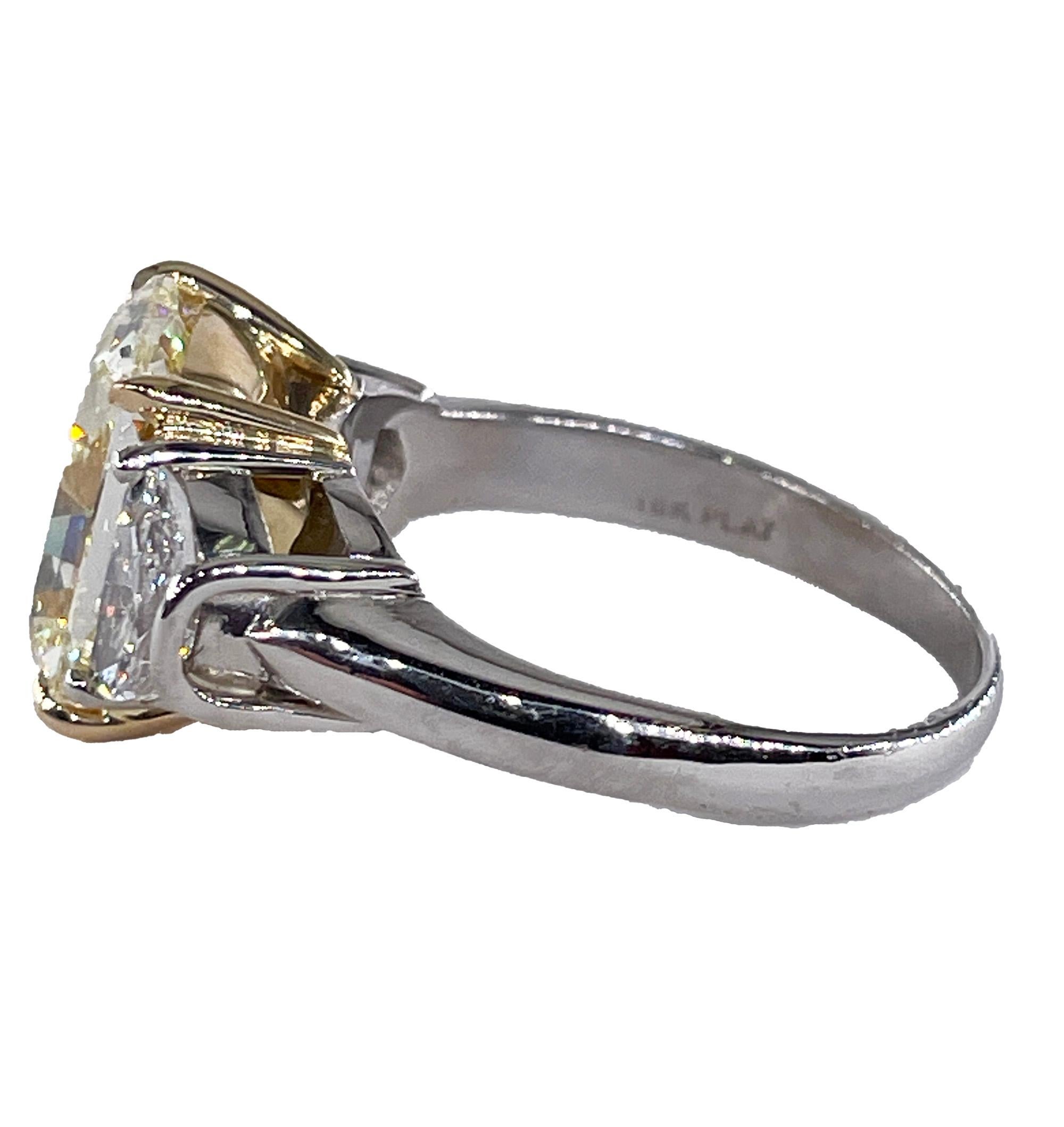 Women's GIA 4.85ct Natural Fancy Yellow RADIANT 3 Stone Diamond Engagement Pl 18KYG Ring