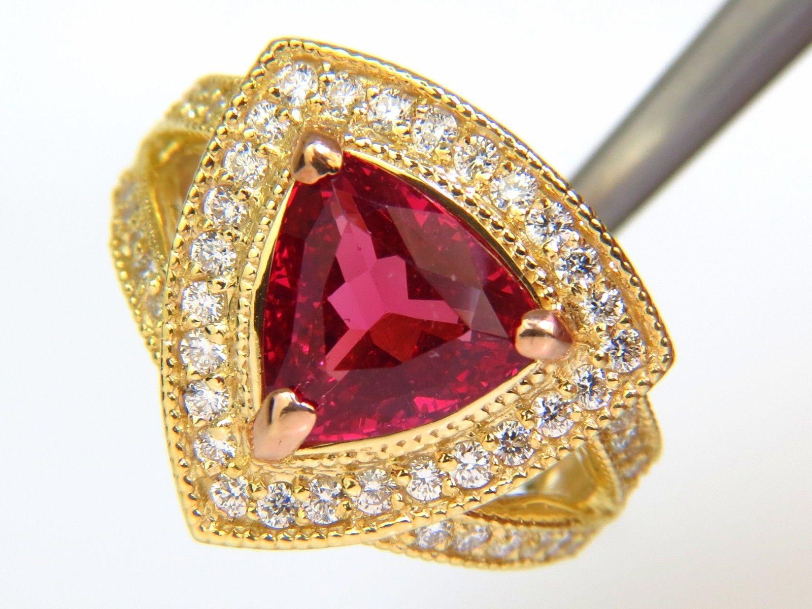Trillion Cut GIA 4.88 Carat No Heat Classic Vivid Red Spinel Diamond Ring 18 Karat Unheated
