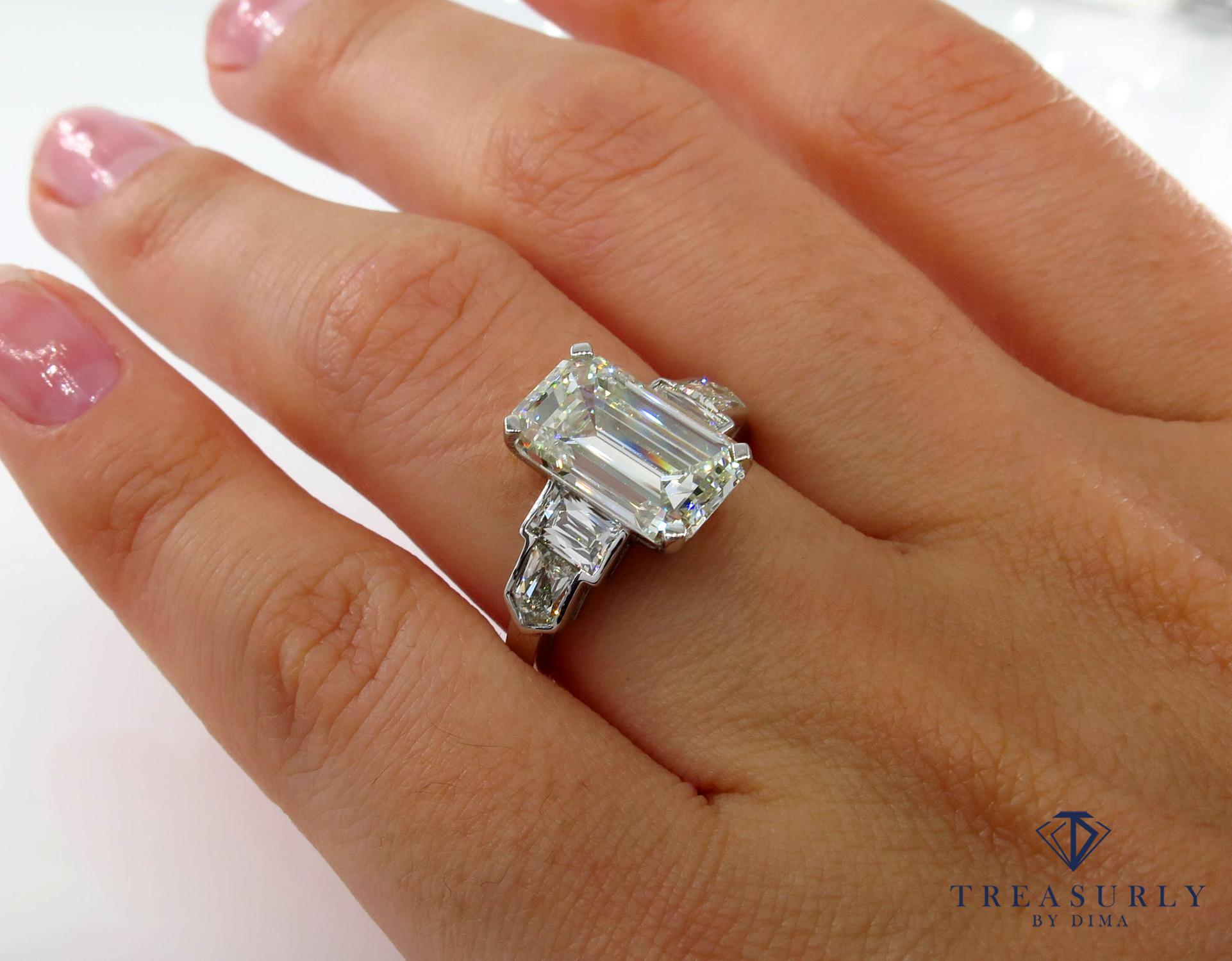 GIA 4.89 Carat Emerald Cut Diamond Engagement Wedding 5-Stone Ring 7