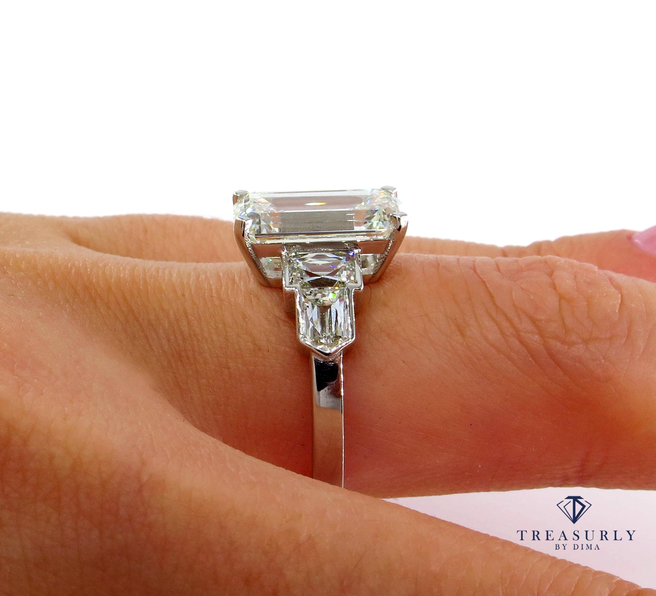 GIA 4.89 Carat Emerald Cut Diamond Engagement Wedding 5-Stone Ring 11