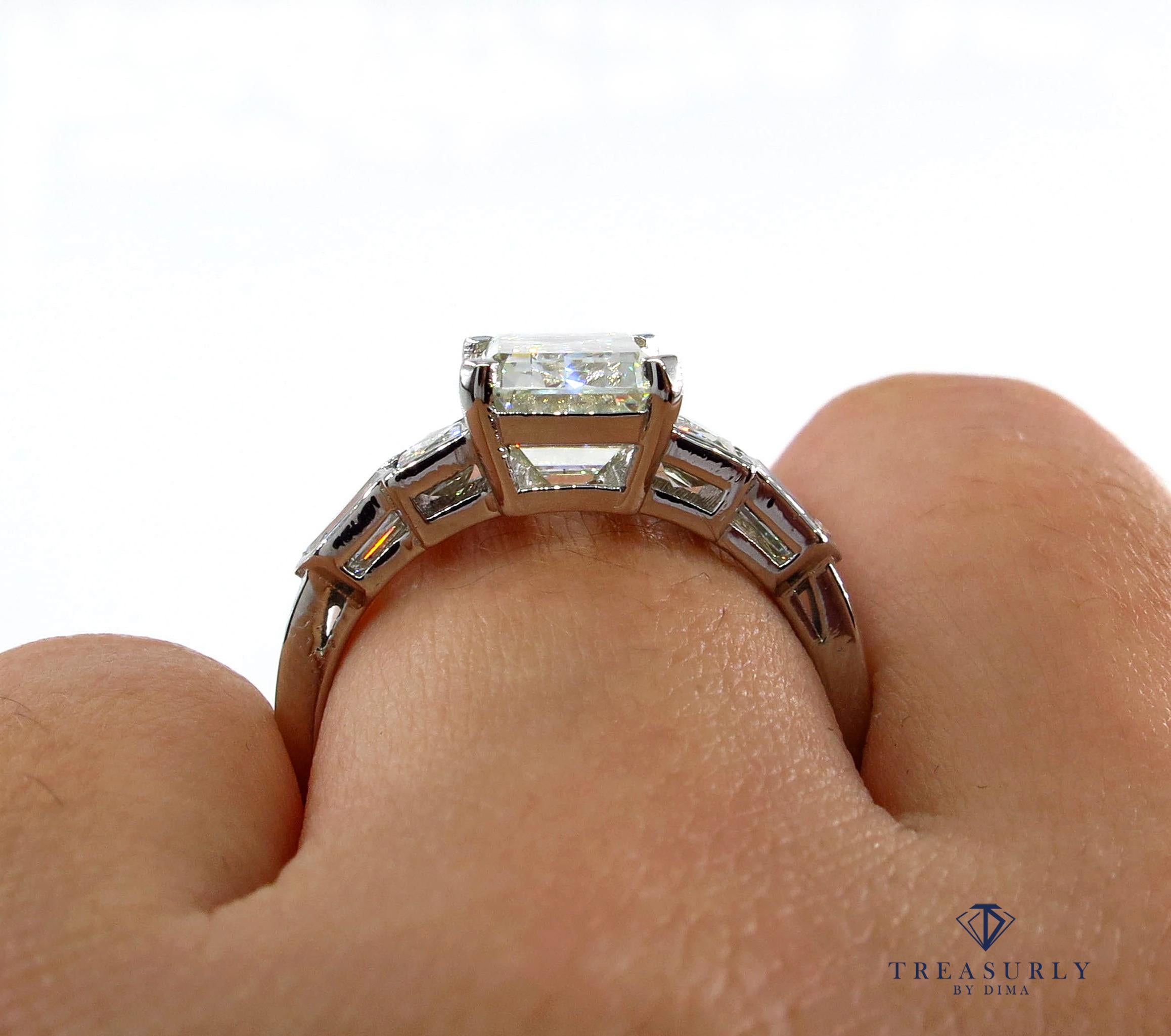 GIA 4.89 Carat Emerald Cut Diamond Engagement Wedding 5-Stone Ring 12