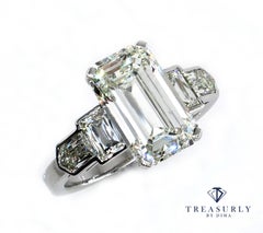 GIA 4.89 Carat Emerald Cut Diamond Engagement Wedding 5-Stone Ring