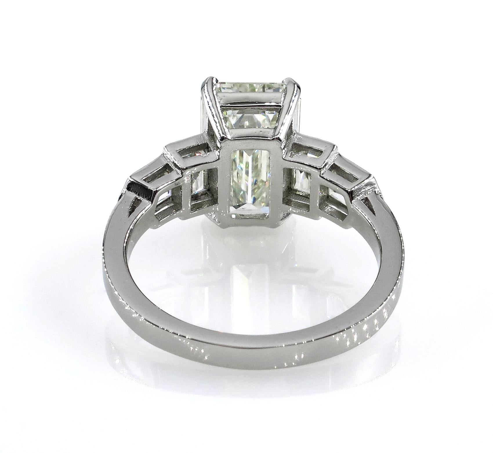 Women's GIA 4.89 Carat Emerald Cut Diamond Engagement Wedding 5-Stone Ring
