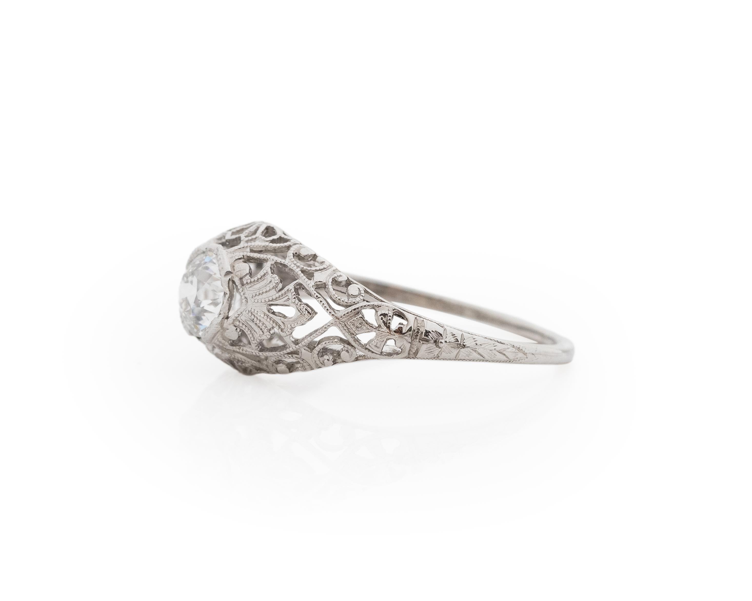 Old European Cut GIA .49 Carat Total Weight Art Deco Diamond Platinum Engagement Ring For Sale