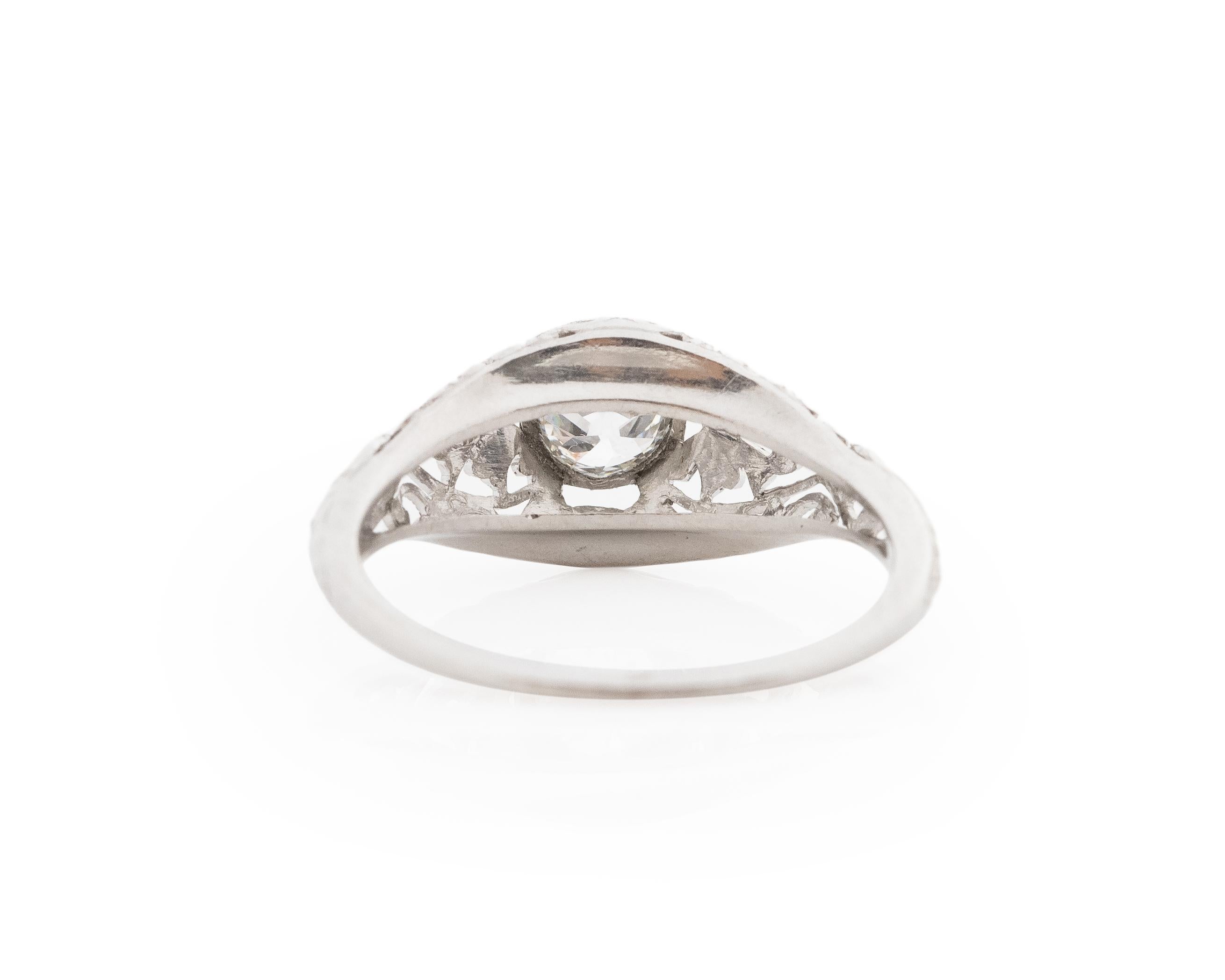 GIA .49 Carat Total Weight Art Deco Diamond Platinum Engagement Ring In Good Condition For Sale In Atlanta, GA