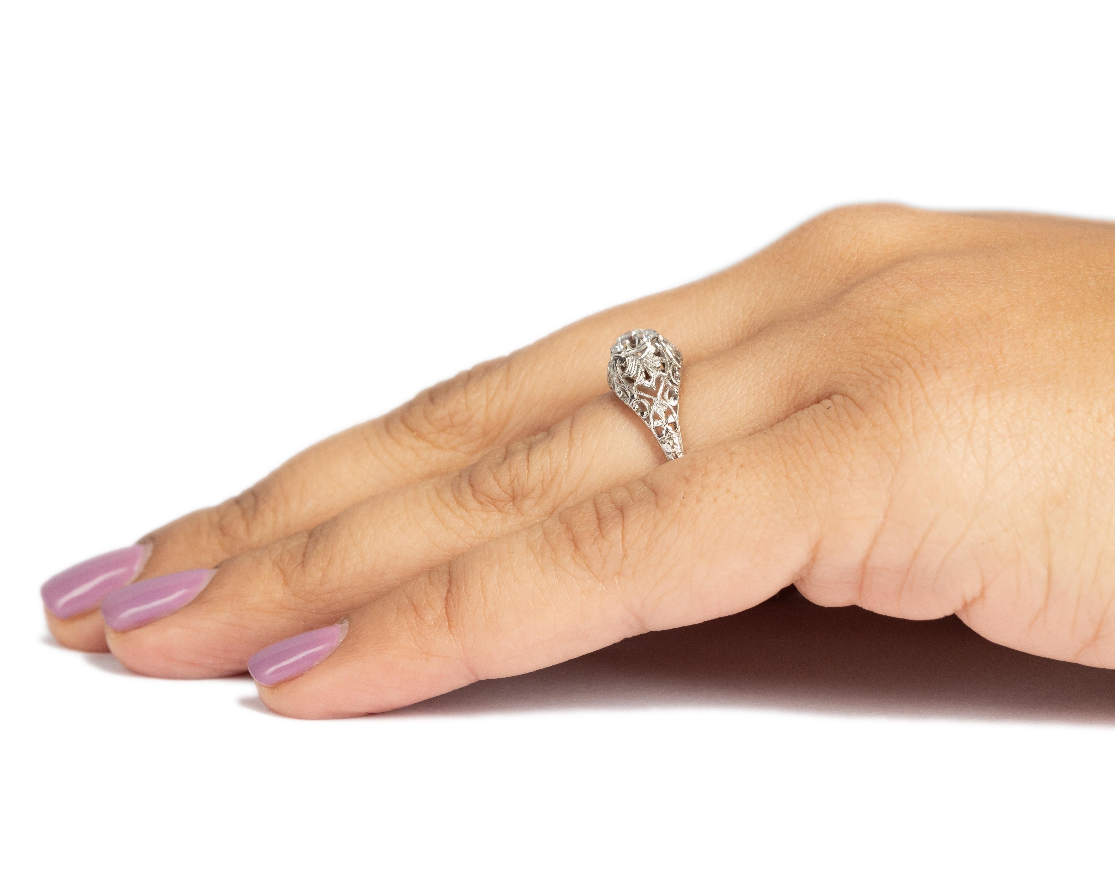 GIA .49 Carat Total Weight Art Deco Diamond Platinum Engagement Ring Bon état - En vente à Atlanta, GA