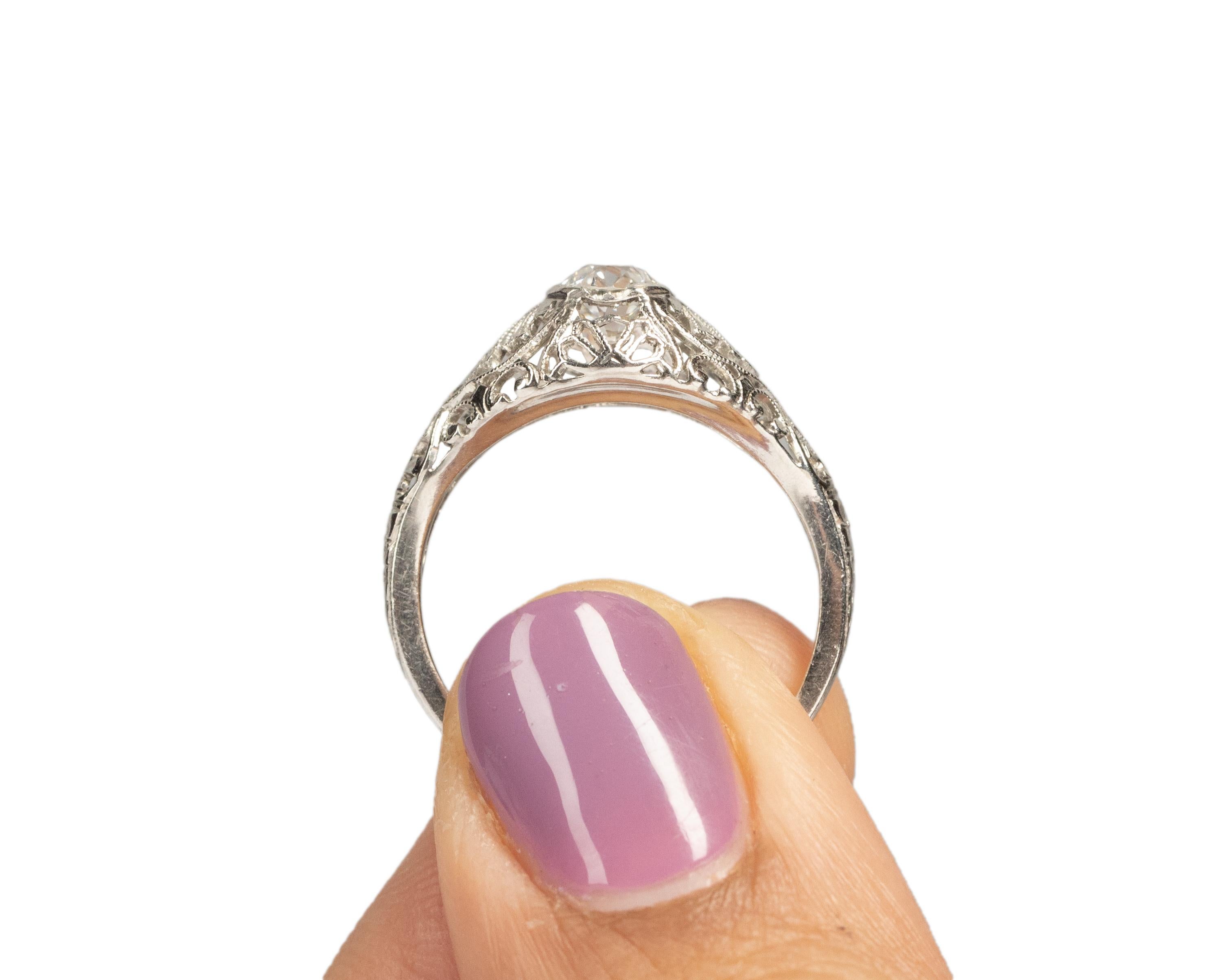 GIA .49 Carat Total Weight Art Deco Diamond Platinum Engagement Ring en vente 2