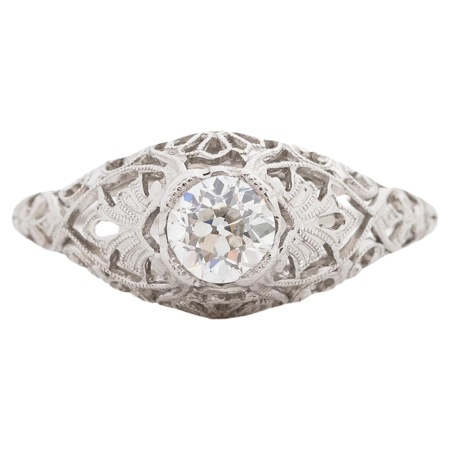 GIA .49 Carat Total Weight Art Deco Diamond Platinum Engagement Ring For Sale