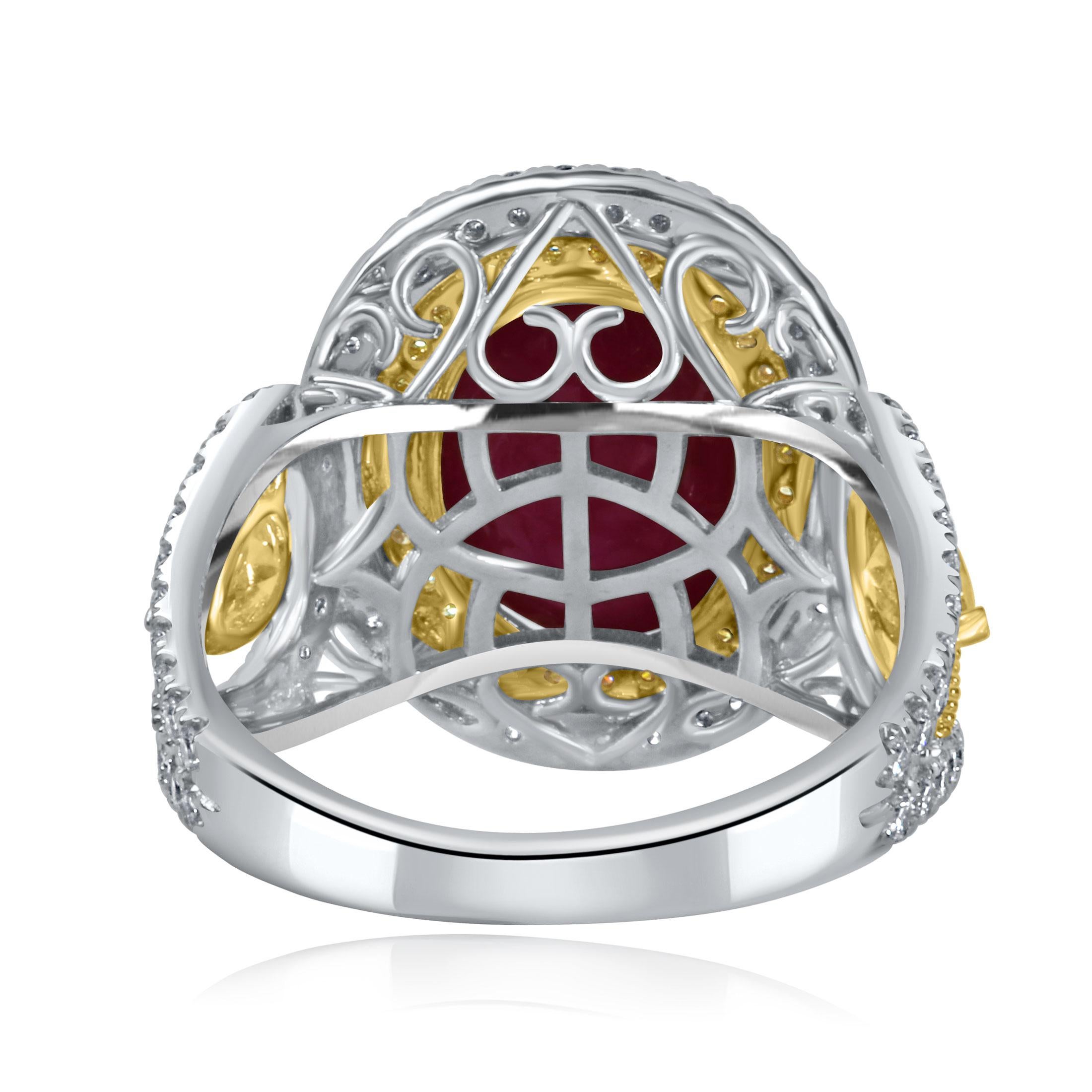 Moderno GIA 4,91 Ct Rosa violaceo Anello con diamante rubino non riscaldato a forma di cabochon ovale in vendita