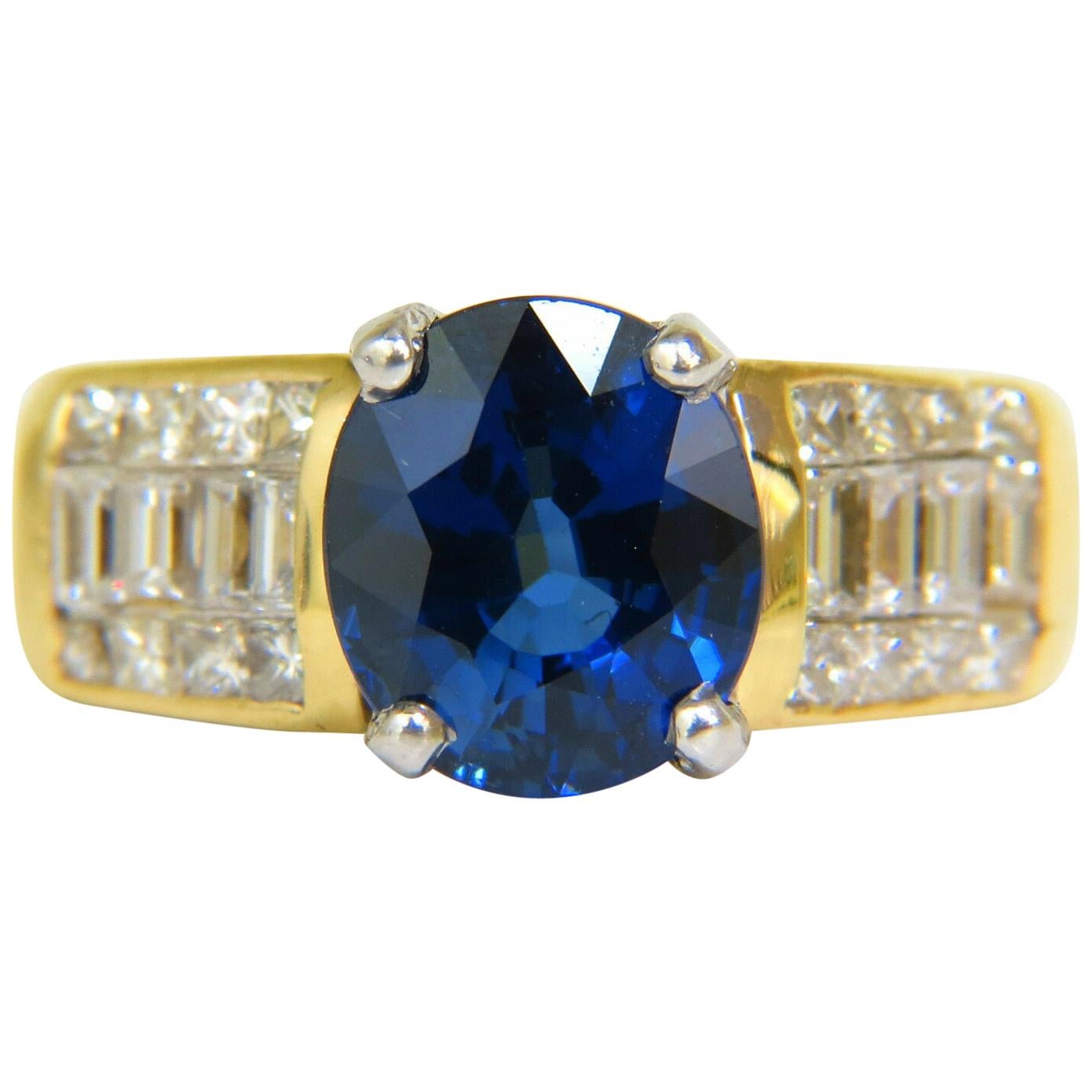 GIA 4.93 Carat Natural Top Gem Sapphire Diamond Ring Classic Set For Sale