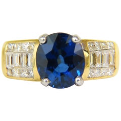 GIA 4.93 Carat Natural Top Gem Sapphire Diamond Ring Classic Set