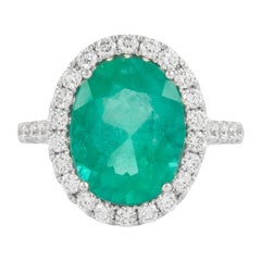 GIA 4.99 Carat Oval Shape Emerald and Diamond Rings 18k Gold