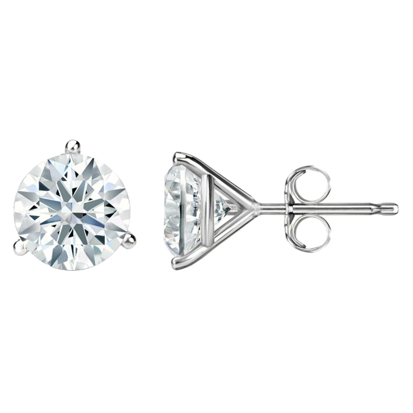 Modernist GIA 4ct Natural Round Diamond Stud Earrings 3-Prong Martini Setting VS1 Clarity For Sale