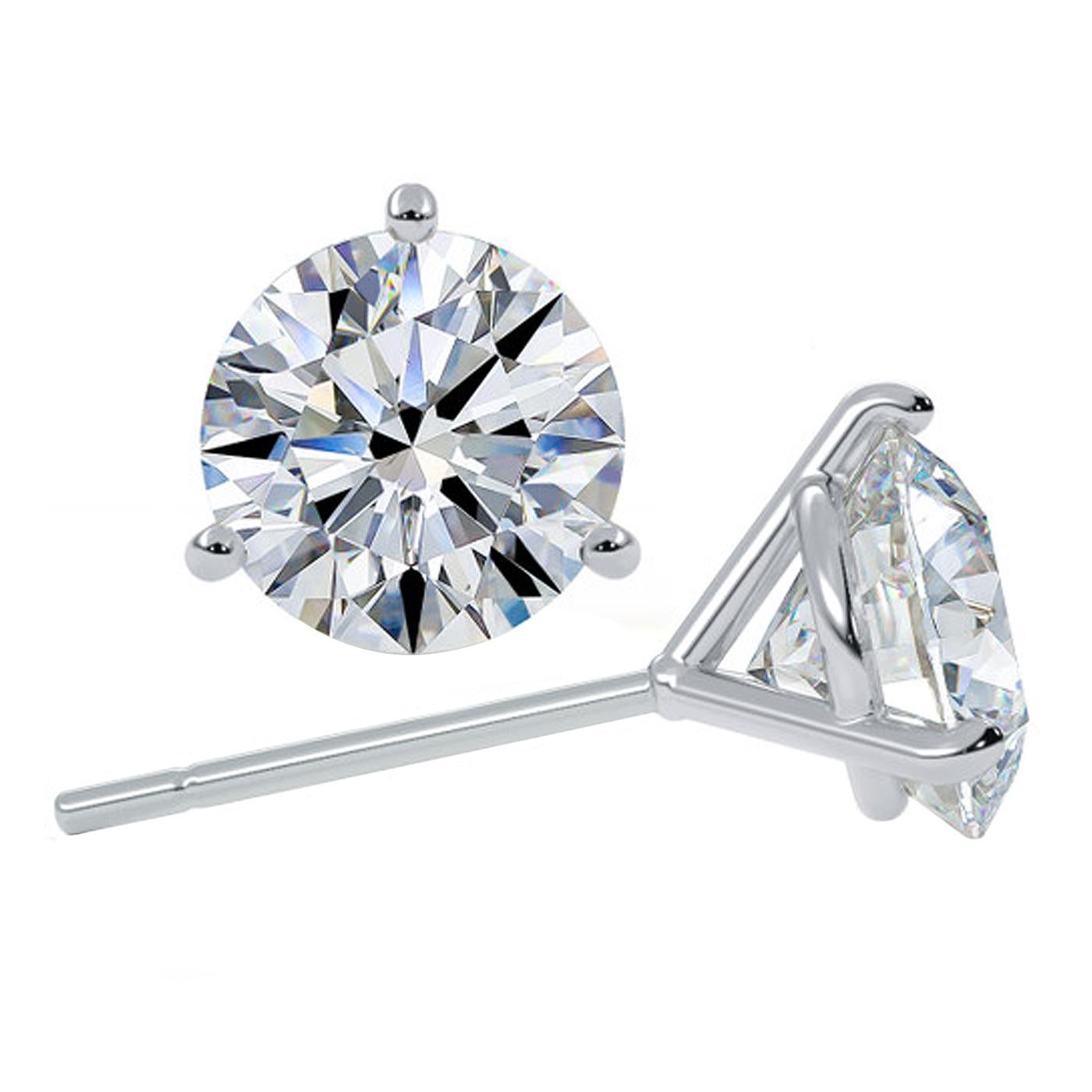 Round Cut GIA 4ct Natural Round Diamond Stud Earrings 3-Prong Martini Setting VS1 Clarity For Sale